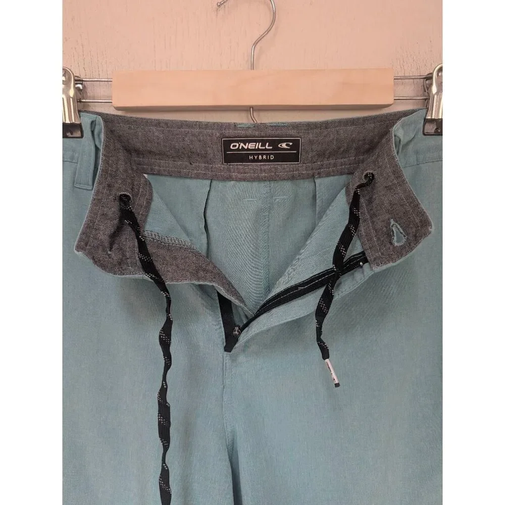 O'Neill Mens Flat Front Drawstring Hyperdry Stretch Hybrid Shorts Green Size 36